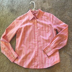 JCrew pink button down with white stripes